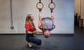 Daoust works on his ‘back lever’ with Lucy Joslin at the Mission studios in east London.