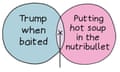 Ven diagram showing  Trump when baited/Putting hot soup in the nutribullet