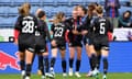 Annabel Blanchard is congratualted by her teammates after scoring Crystal Palace’s second goal at Leicester.