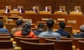 Judges of the court of justice of the European Union watched by interested partties