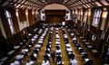 School hall with rows of pupils taking exams