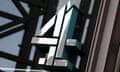 General view of Channel 4 Television studios in London with a close-up on the 4 logo