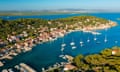 Aerial view of Prvic Luka town on Prvic Island, the Adriatic Sea in Croatia