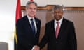 The US secretary of state Antony Blinken (left) shakes hands with the Angola president, João Lourenço,   in New York