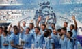 Manchester City celebrate their Premier League title win in May