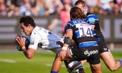 Santiago Grondona scores Bristol’s second try in their derby victory over Bath.