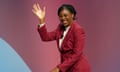 Kemi Badenoch leaves the stage after speaking at the Conservative party conference