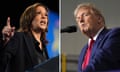 Side-by-side portraits of Kamala Harris and Donald Trump.