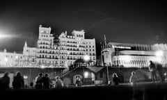 The Grand hotel, Brighton at night after the bomb attack on 12 October 1984.