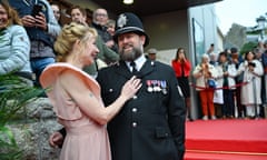 Julie Depardieu with a Newquay police officer at the closing ceremony of the Dinard film festival.