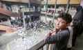 A Palestinian child at Ibn Rushd school in Al-Zawaida following an Israeli airstrike, Gaza, 6 October 2024.