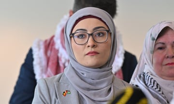 Independent senator Fatima Payman at an anti-genocide press conference at Parliament House in Canberra yesterday