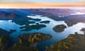 Aerial of Clayoquot Sound reserve in British Columbia is home to the last 60 salmon farms